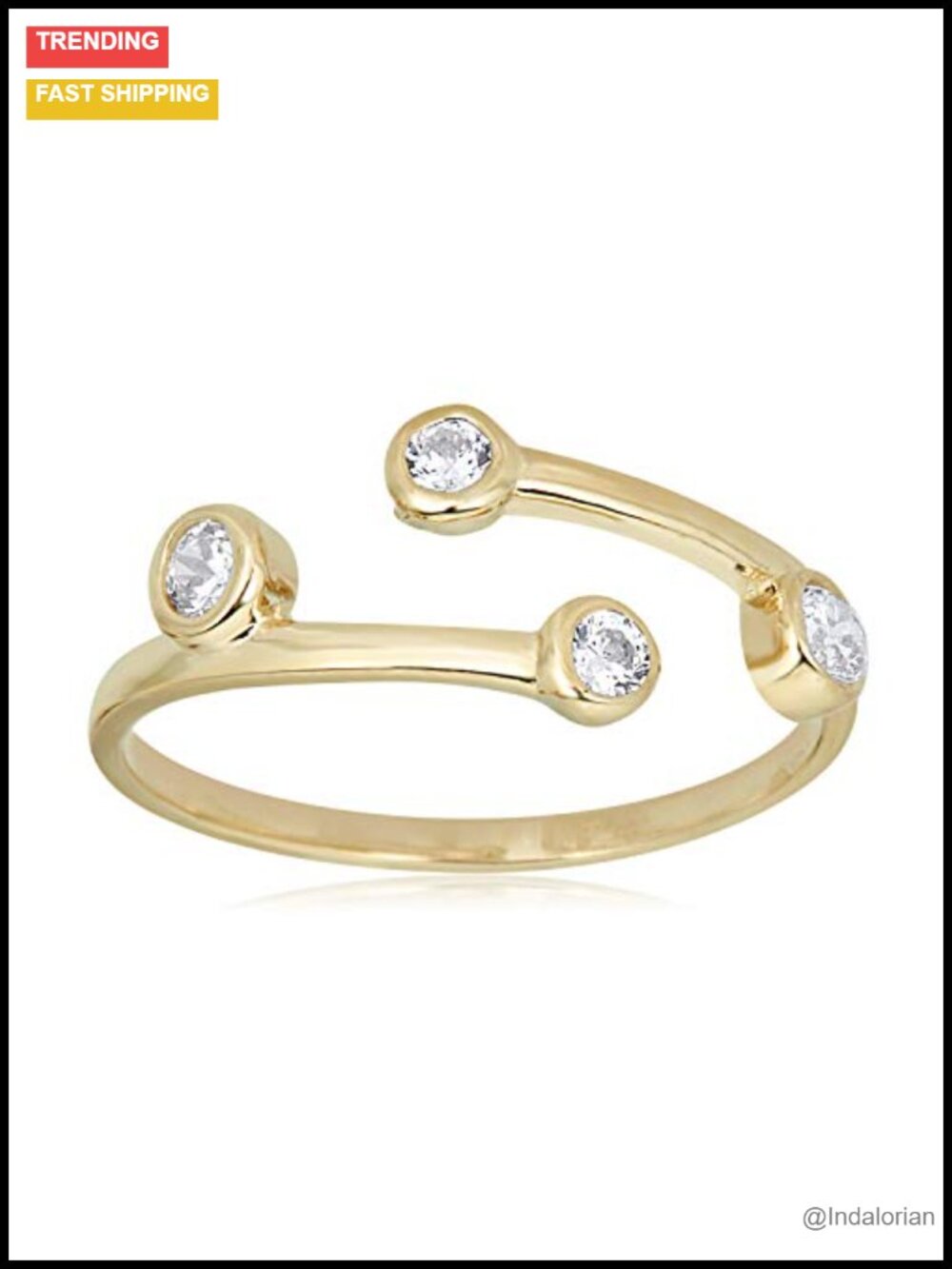 10K Yellow Gold Bypass Toe Ring Adjustable with CZ